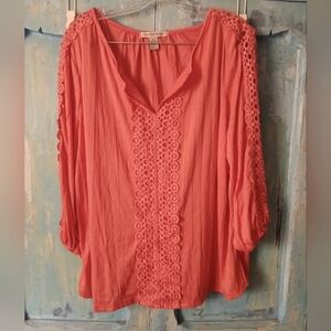 🤑 Light Coral Blouse with Crochet Accents